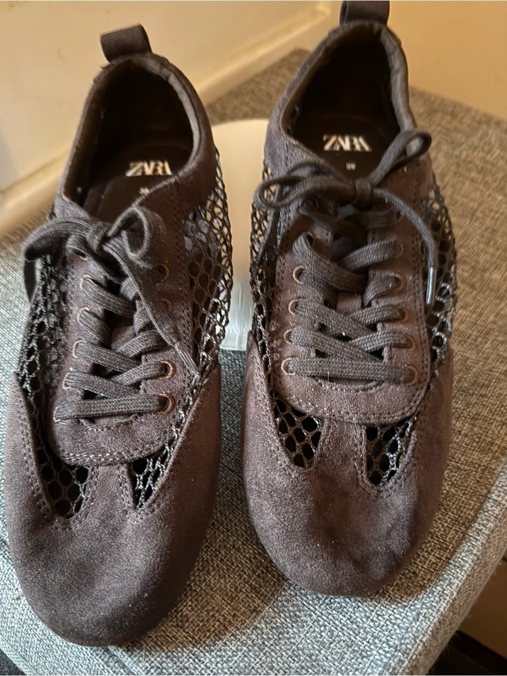 Zara Brown Mesh Derby Sneakers